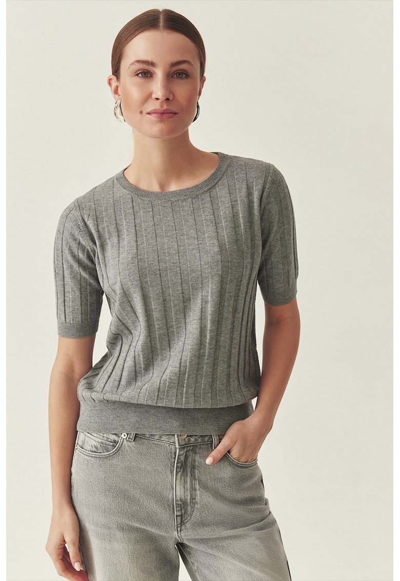 Bluza din amestec de lana cu decolteu rotund - Gri melange