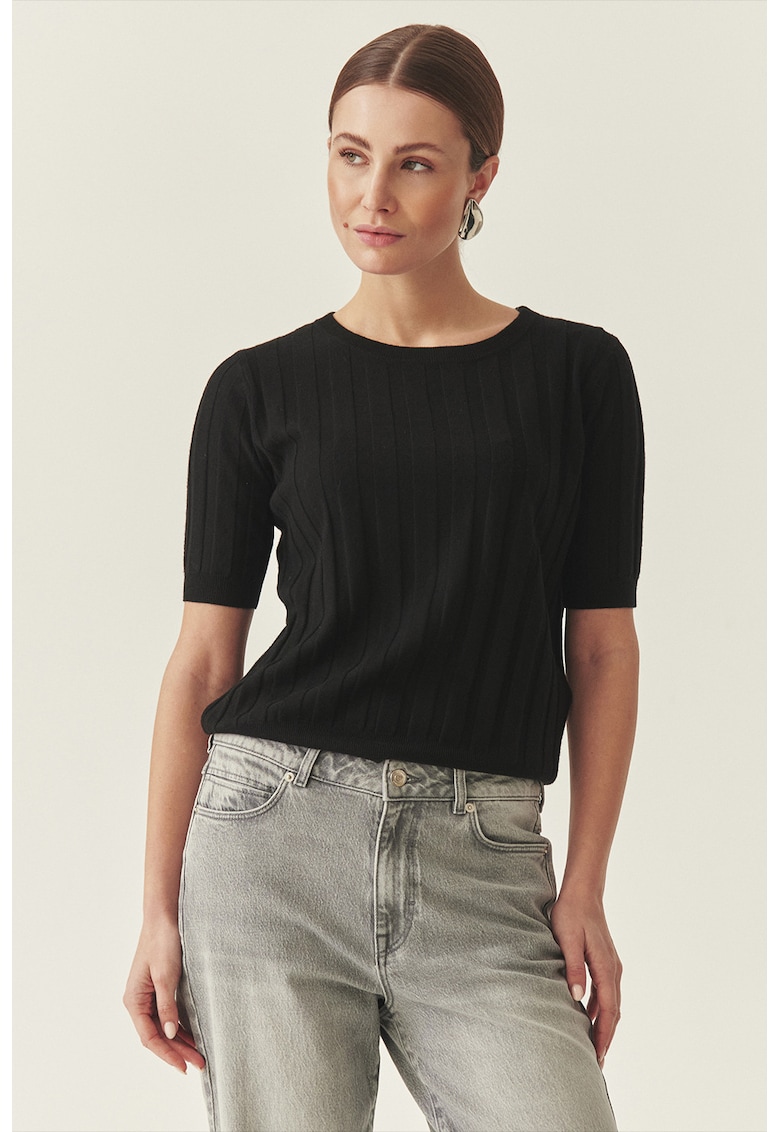 Bluza din amestec de lana cu decolteu rotund - Negru