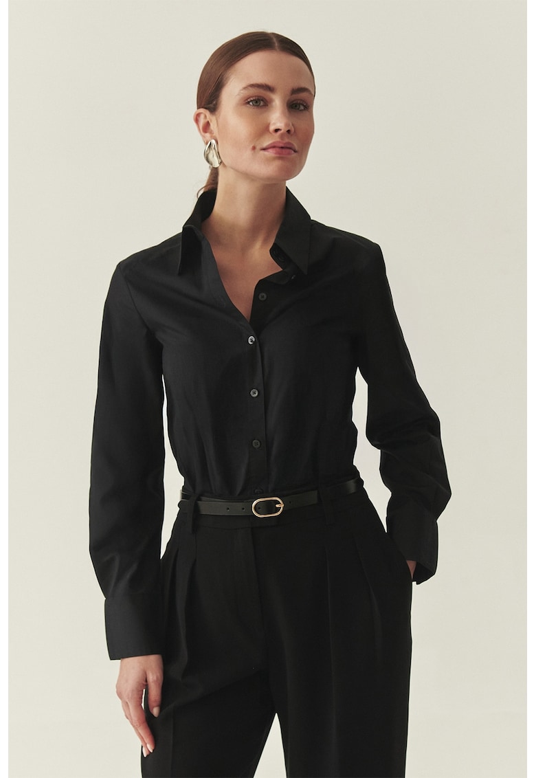 Camasa din bumbac cu model uni - Negru