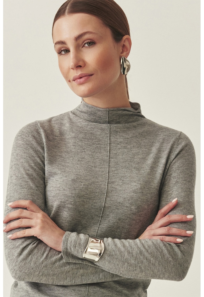 Pulover din amestec de lana cu model uni - Gri melange