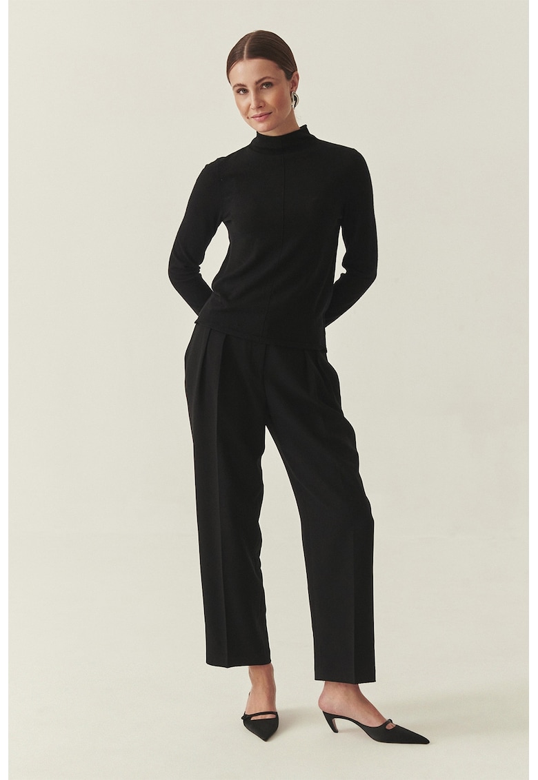 Pulover din amestec de lana cu model uni - Negru