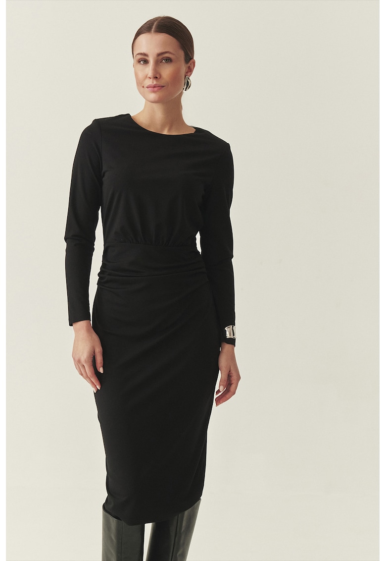 Fusta midi cambrata cu model unin - Negru