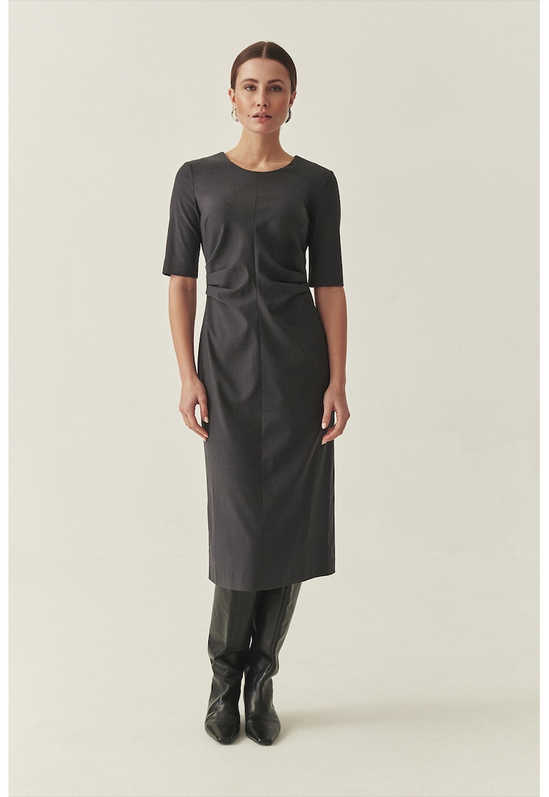 Rochie midi cu croiala dreapta si model uni - Gri inchis