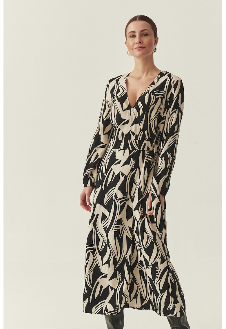 Rochie lunga cu decolteu in V - Negru/Bej deschis