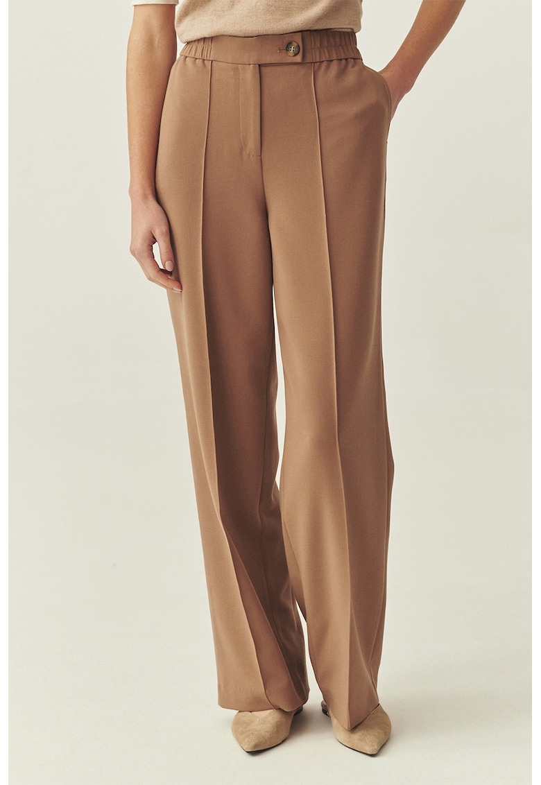 Pantaloni cu croiala ampla si pliuri Minto - Maro camel
