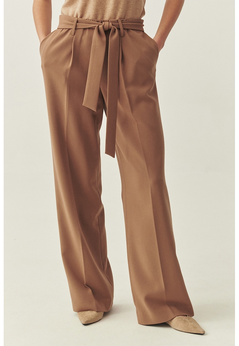 Pantaloni cu croiala ampla si pliuri Zorte - Caramel