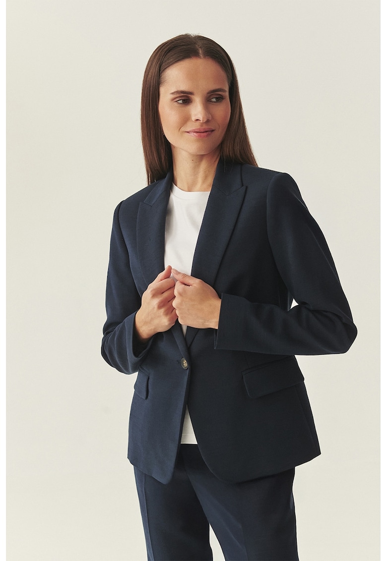 Sacou din amestec de bumbac cu model uni - Albastru ultramarin