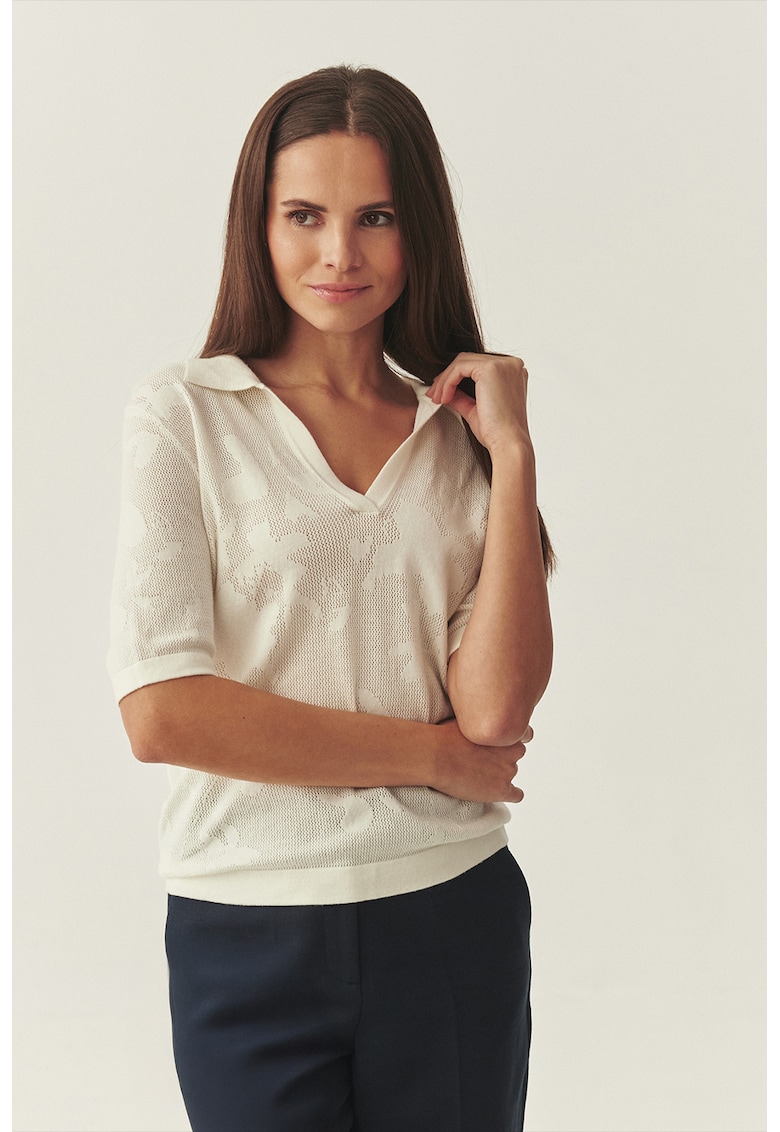 Bluza polo cu maneci medii - Alb fildes