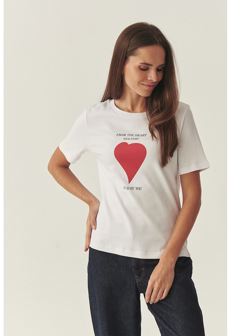 Tricou din bumbac cu imprimeu grafic - Rosu/Alb