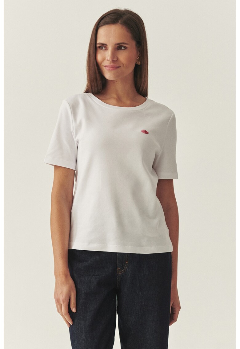Tricou din bumbac cu detaliu brodat - Alb/Roz