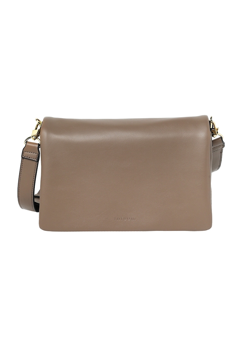 Geanta crossbody din piele cu clapa - Maro pamantiu