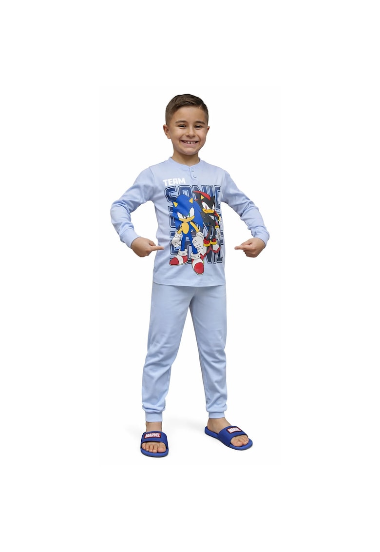 Pijama din bumbac cu fenta cu nasturi - Albastru deschis
