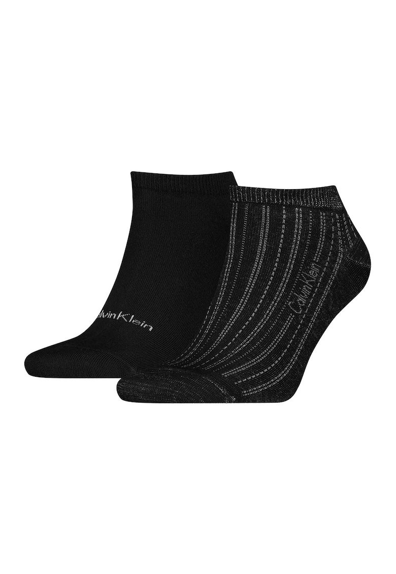 Set de sosete pana la glezna cu imprimeu logo discret - 2 perechi - Negru