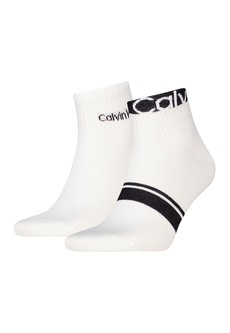 Set de sosete scurte cu imprimeu logo discret - 2 perechi - Alb/Negru
