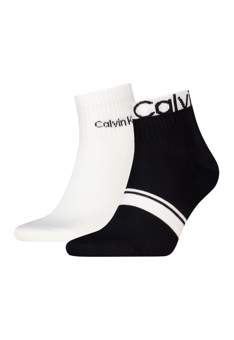 Set de sosete scurte cu imprimeu logo discret - 2 perechi - Negru/Alb murdar