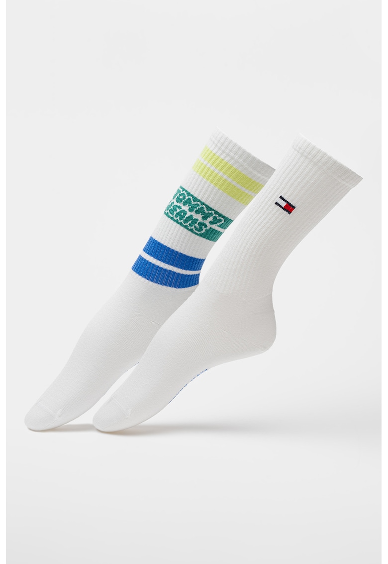 Set de sosete lungi unisex cu logo - 2 perechi - Alb optic/Verde lime/Verde irlandez/Bleumarin