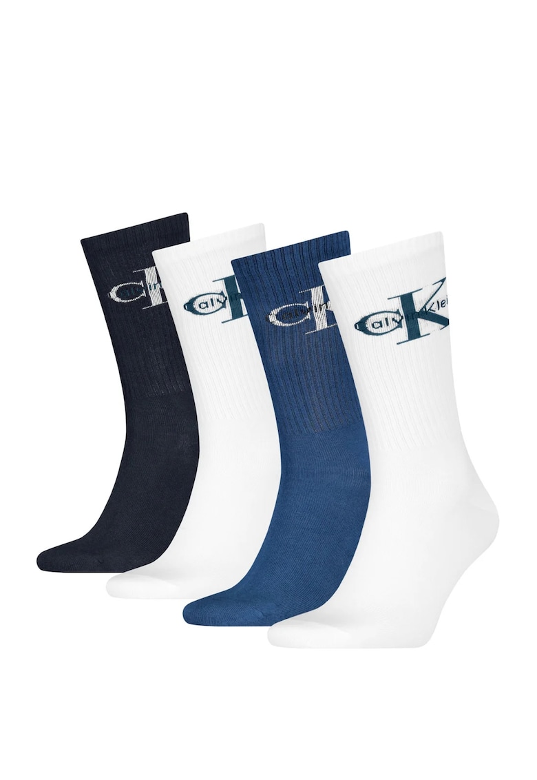 Set 4 perechi sosete lungi Alb - Negru - Alb | Albastru