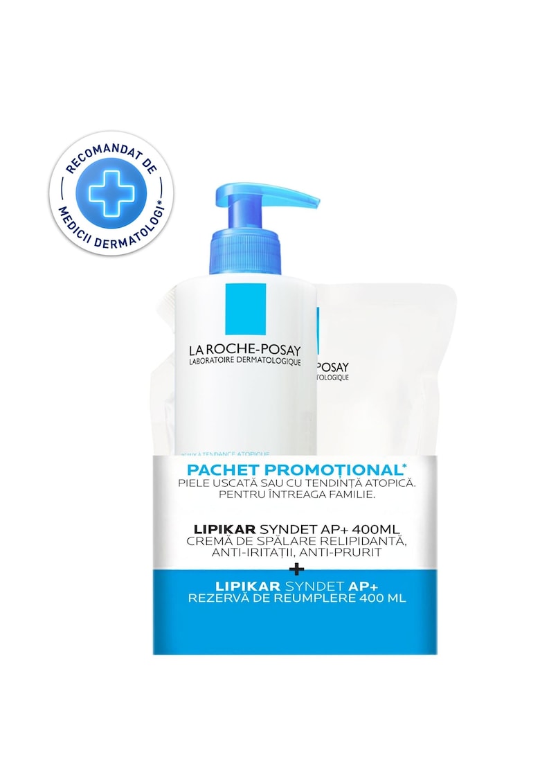 Pachet : Crema de spalare ultra-delicata - pentru pielea uscata cu tendinta atopica Lipikar Syndet AP+ - 400 ml + Rezerva - 400 ml
