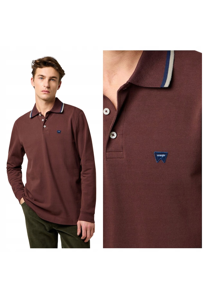 Tricou Polo Barbati - LS Polo Shirt - Regular Fit - Cu Guler - Cu Logo - Design Clasic - Maneci Lungi - Bumbac - M INTL - Maro