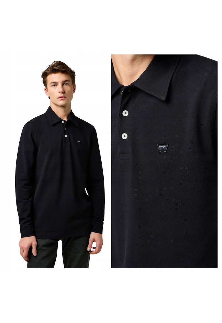 Tricou Polo Barbati - LS Polo Shirt - Regular Fit - Cu Guler - Cu Logo - Design Clasic - Maneci Lungi - Bumbac - S INTL - Negru