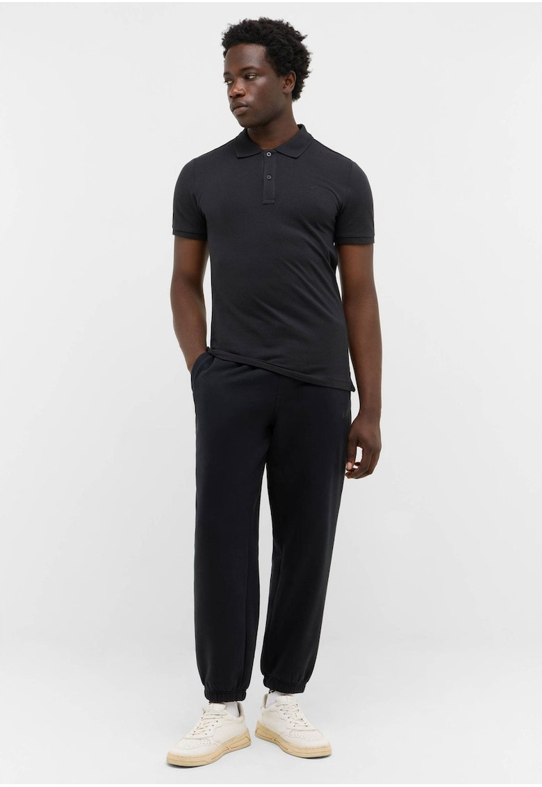 Tricou Polo Barbati - Style Pierre - Regular Fit - Cu Guler - Cu Logo - Ddwqfesign Clasic - Maneci Scurti - Bumbac - Negru - Negru