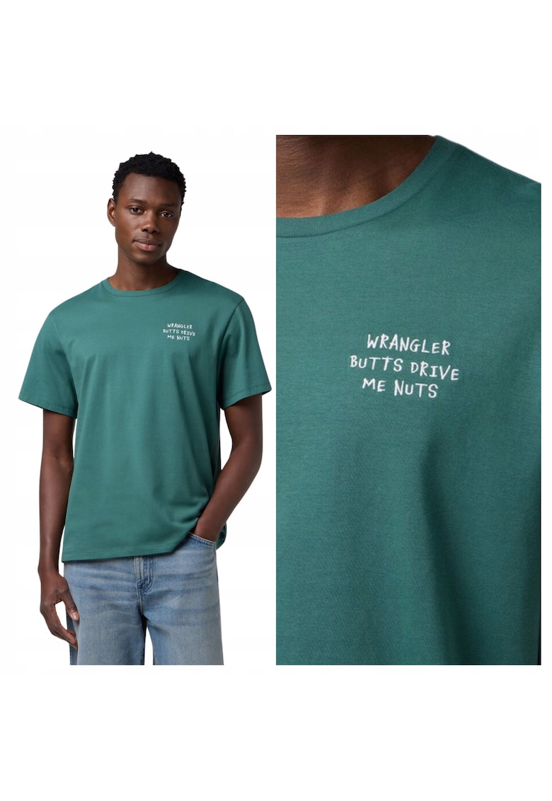 Tricou Barbati - Embroidery Tee - Regular Fit - Decolteu Rotund - Cu Logo - Design Clasic - Maneci Scurti - Bumbac - M INTL - Verde