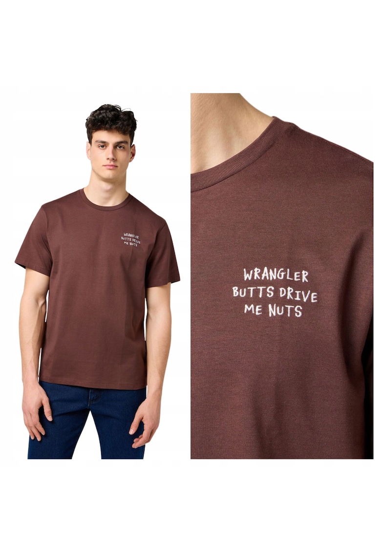 Tricou Barbati - Embroidery Tee - Regular Fit - Decolteu Rotund - Cu Logo - Design Clasic - Maneci Scurti - Bumbac - Bronz