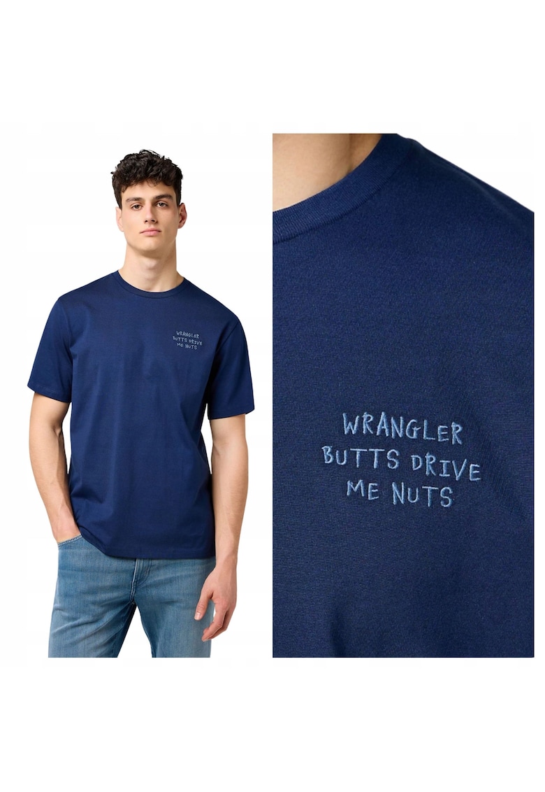 Tricou Barbati - Embroidery Tee - Regular Fit - Decolteu Rotund - Cu Logo - Design Clasic - Maneci Scurti - Bumbac - Albastru