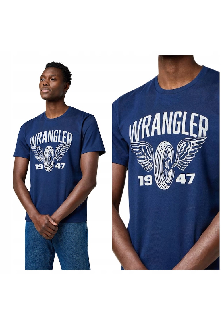 Tricou Barbati - Americana Tee - Regular Fit - Decolteu Rotund - Cu Logo - Design Clasic - Maneci Scurti - Bumbac - Albastru - Albastru