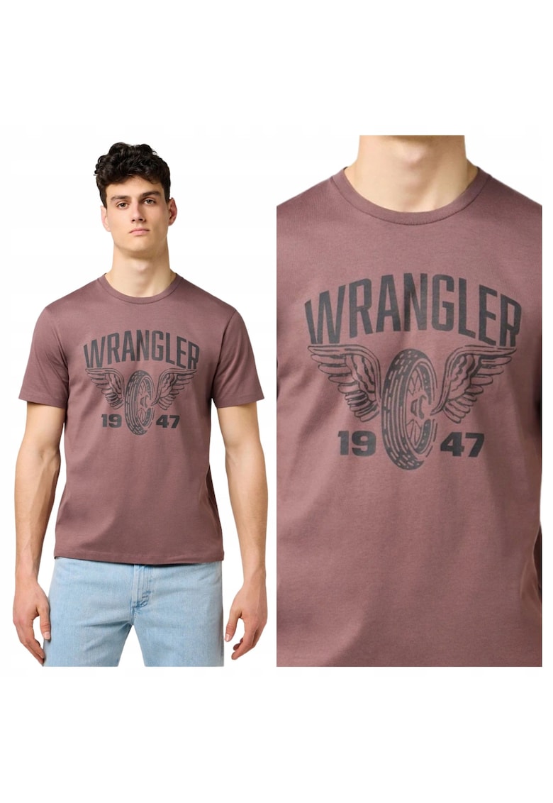 Tricou Barbati - Americana Tee - Regular Fit - Decolteu Rotund - Cu Logo - Design Clasic - Maneci Scurti - Bumbac - Maro - Light Bronze