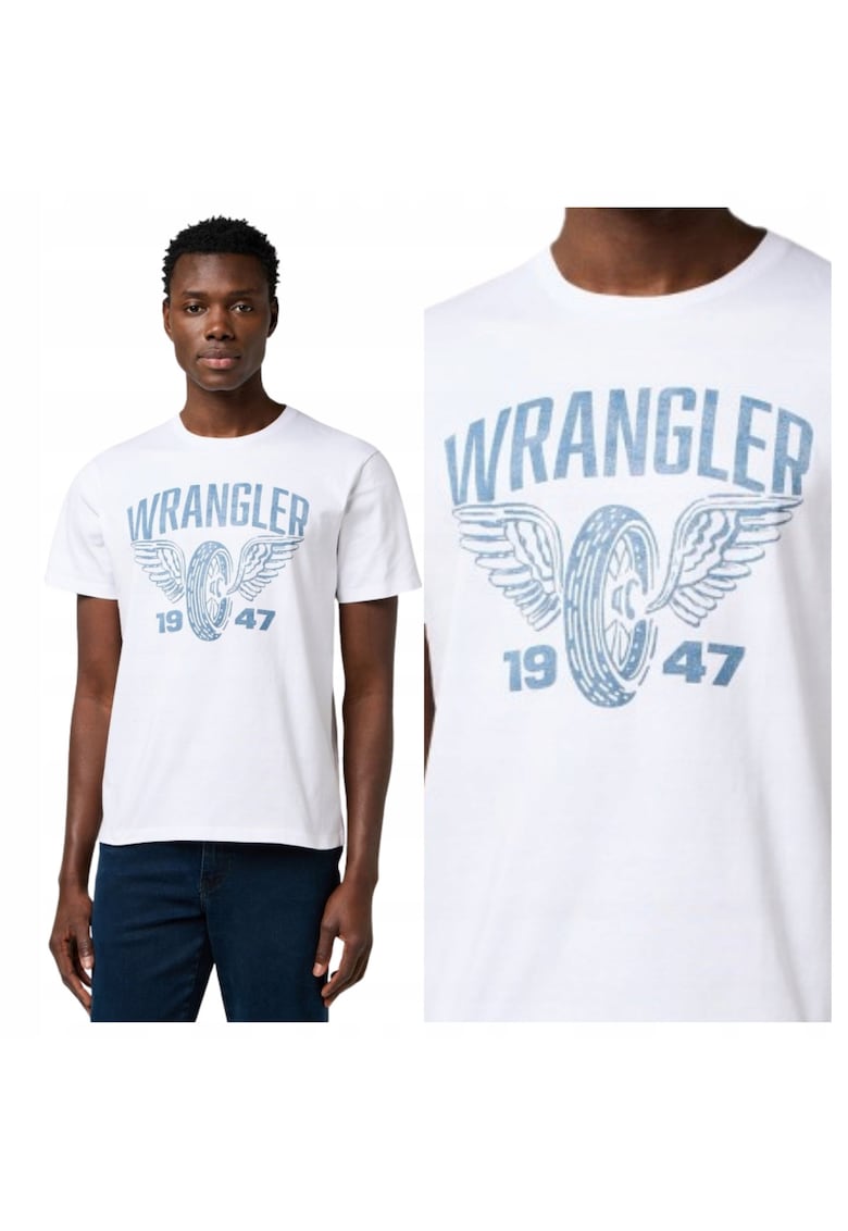 Tricou Barbati - Americana Tee - Regular Fit - Decolteu Rotund - Cu Logo - Design Clasic - Maneci Scurti - Bumbac - XL INTL - Alb