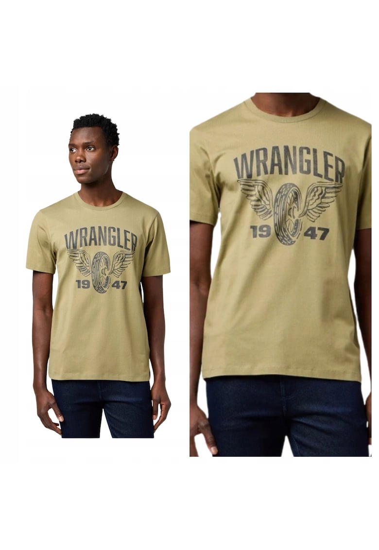 Tricou Barbati - Americana Tee - Regular Fit - Decolteu Rotund - Cu Logo - Design Clasic - Maneci Scurti - Bumbac - Verde - Verde