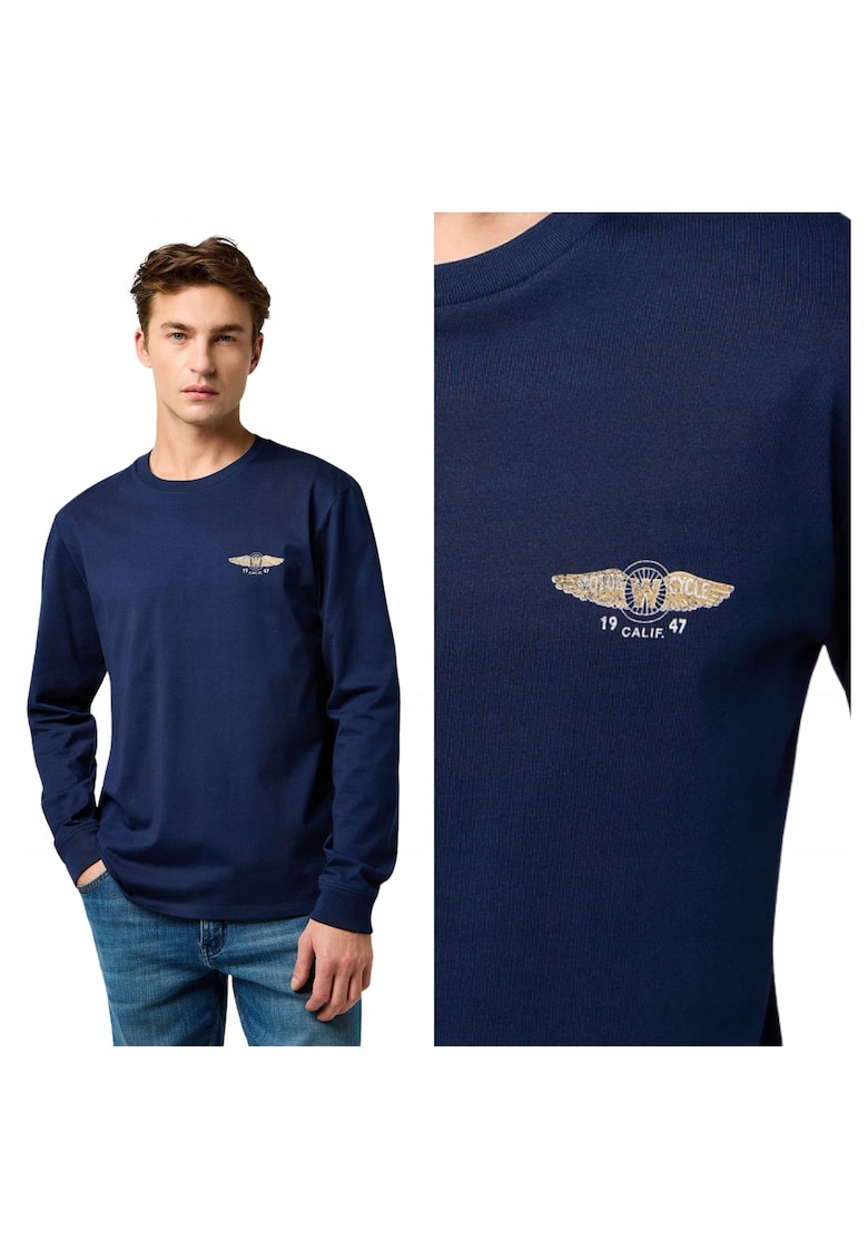 Tricou Barbati - LS Americana Tee - Regular Fit - Decolteu Rotdwqfund - Cu Logo - Design Clasic - Maneci Lungi - Bumbac - Albastru inchis