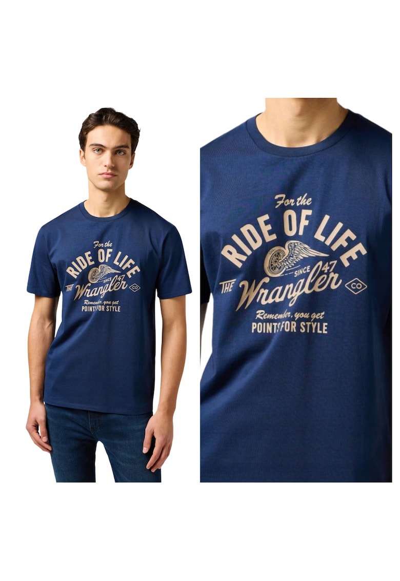 Tricou Barbati - Americana Tee - Regular Fit - Decolteu Rotund - Cu Logo - Design Clasic - Maneci Scurti - Bumbac - S INTL - Albastru