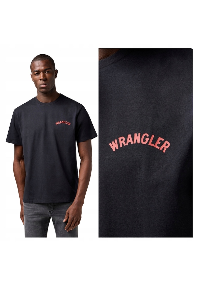 Tricou Barbati - Graphic Tee - Regular Fit - Decolteu Rotund - Cu dwqfLogo - Design Clasic - Maneci Scurti - Bumbac - Negru