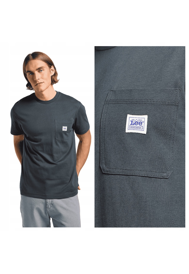 Tricou Barbati - WW Pocket Tee - Regular Fit - Decolteu Rotund - Cu Logo - Design Clasic - Maneci Scurti - Bumbac - Gri - Grau