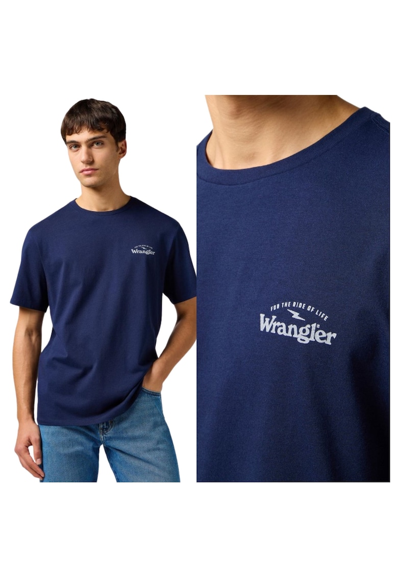 Tricou Barbati - Graphic Tee - Regular Fit - Decolteu Rotund - Cu Logo - Design Clasic - Maneci Scurti - Bumbac - M INTL - Albastru