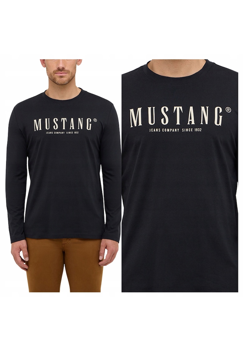 Tricou Barbati - Asheville - Regular Fit - Decolteu Rotundwqfd - Cu Logo - Design Clasic - Maneci Lungi - Bumbac - Negru