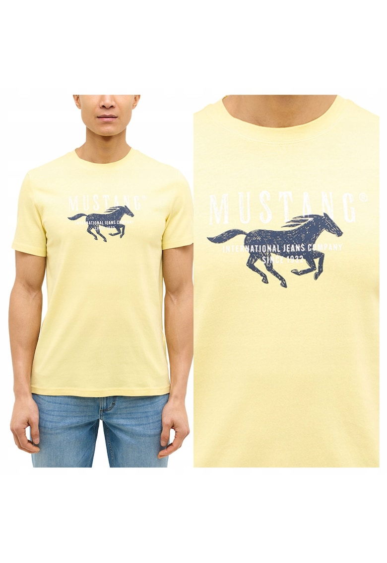 Tricou Barbati - Style Austin - Regular Fit - Decolteu Rotund - Cu Logo - Design Clasic - Maneci Scurti - Bumbac - Galben - Galben