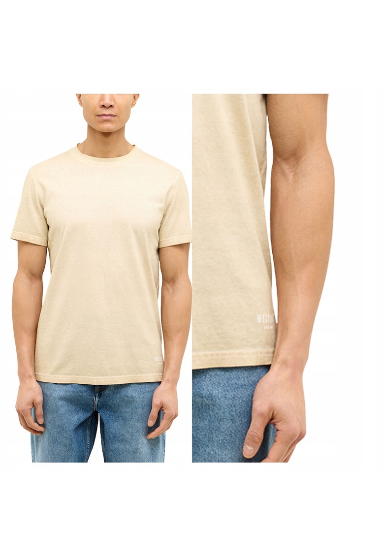Tricou Barbati - Style Austin - Regular Fit - Decolteu Rotund - Cu Logo - Design Clasic - Maneci Scurti - Bumbac - Bej - Bej
