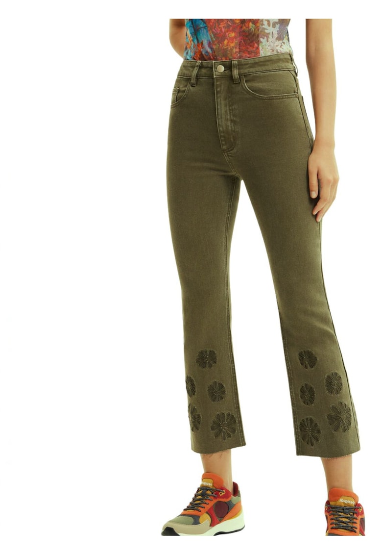 Blugi bootcut crop cu broderie Unicorn