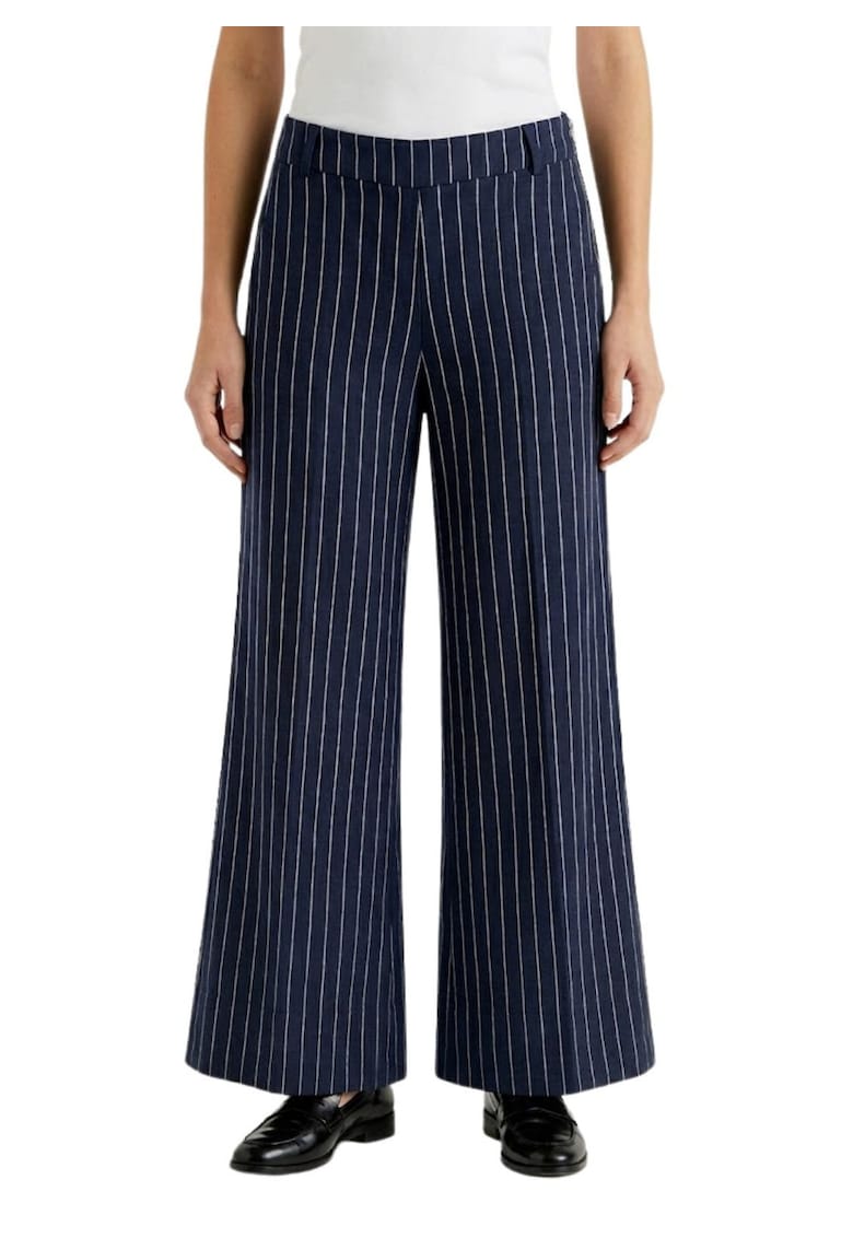 Pantaloni din in cu model in dungi -