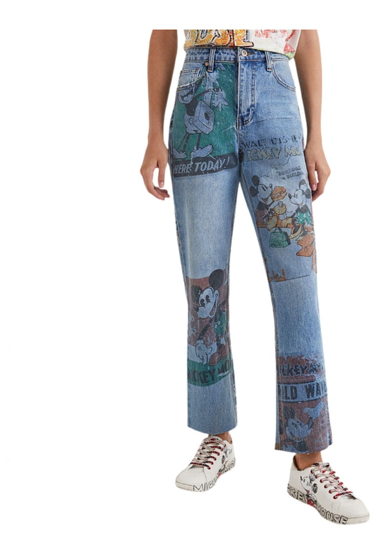 Blugi crop cu imprimeu Mickey Mouse