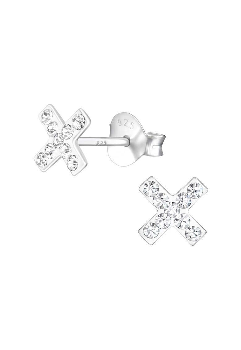 Cercei din Argint 925 - simbol X - cristale zirconia - 6x6mm