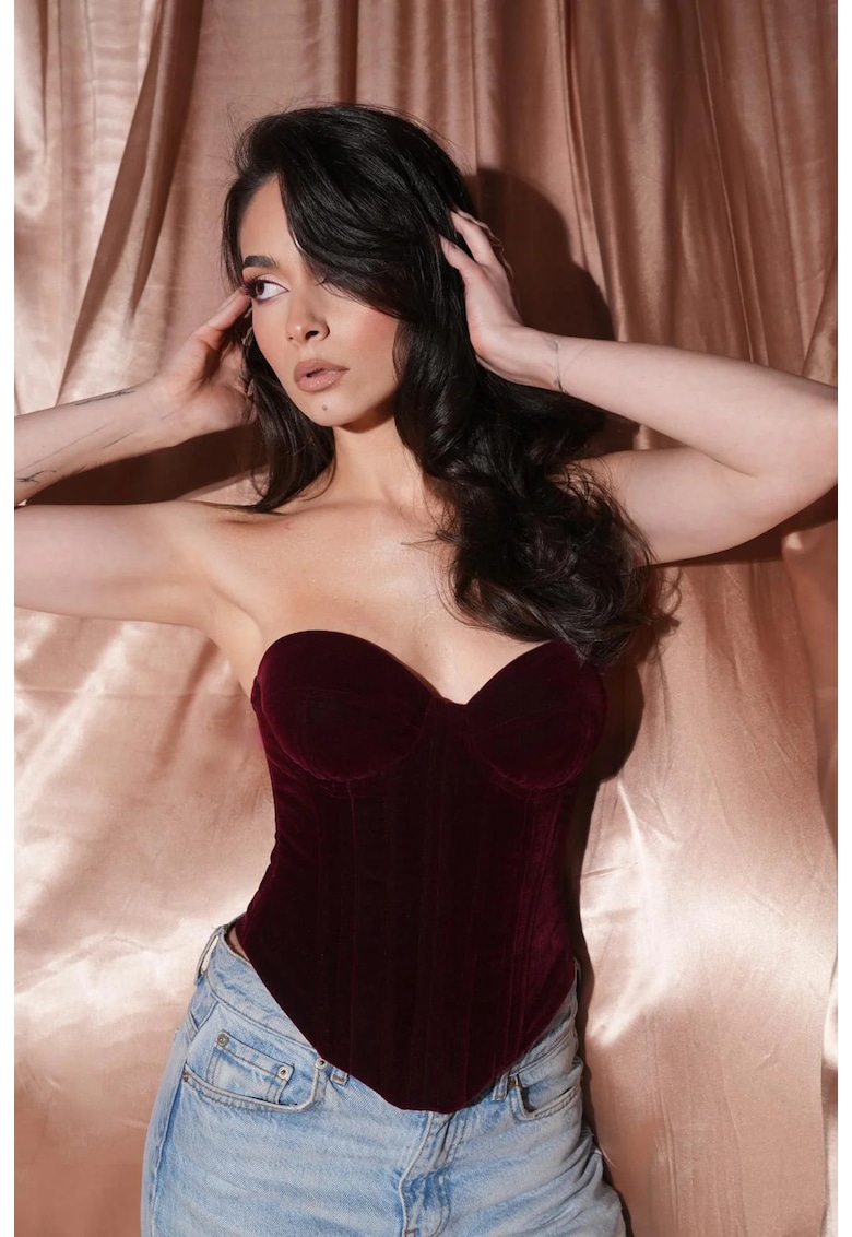Corset cupe - catifea black cherry - Dalia - Visiniu