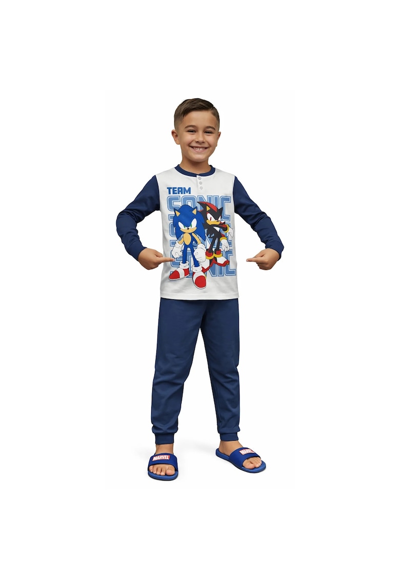 Pijama lunga cu imprimeu cu desene animate - Bleumarin