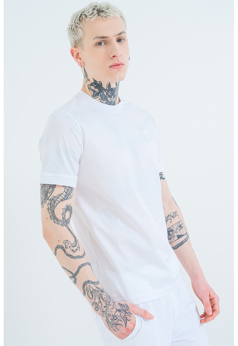 Tricou regular fit cu decolteu la baza gatului - Alb optic