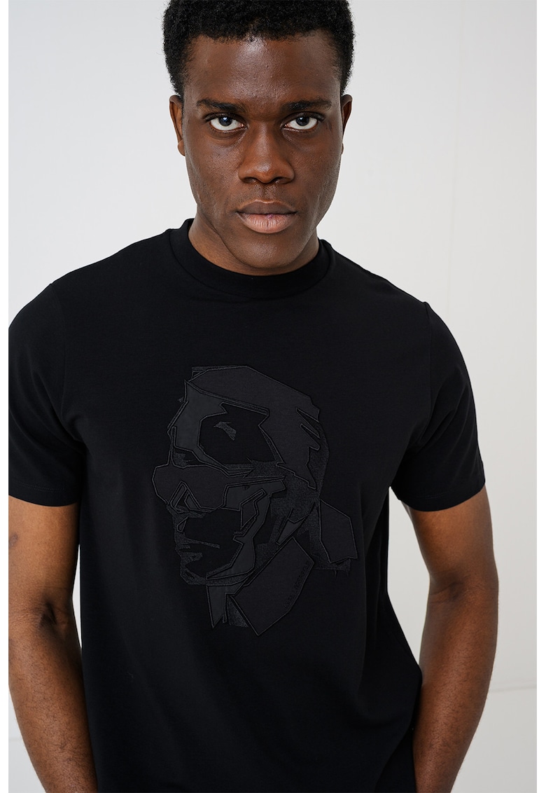 Tricou de bumbac cu logo brodat - Negru