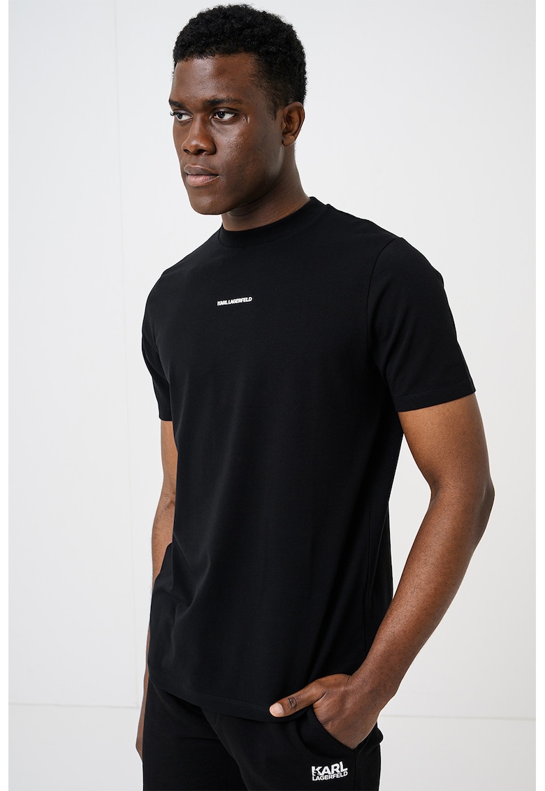 Tricou din amestec de bumbac cu imprimeu tropical pe partea din spate - Negru