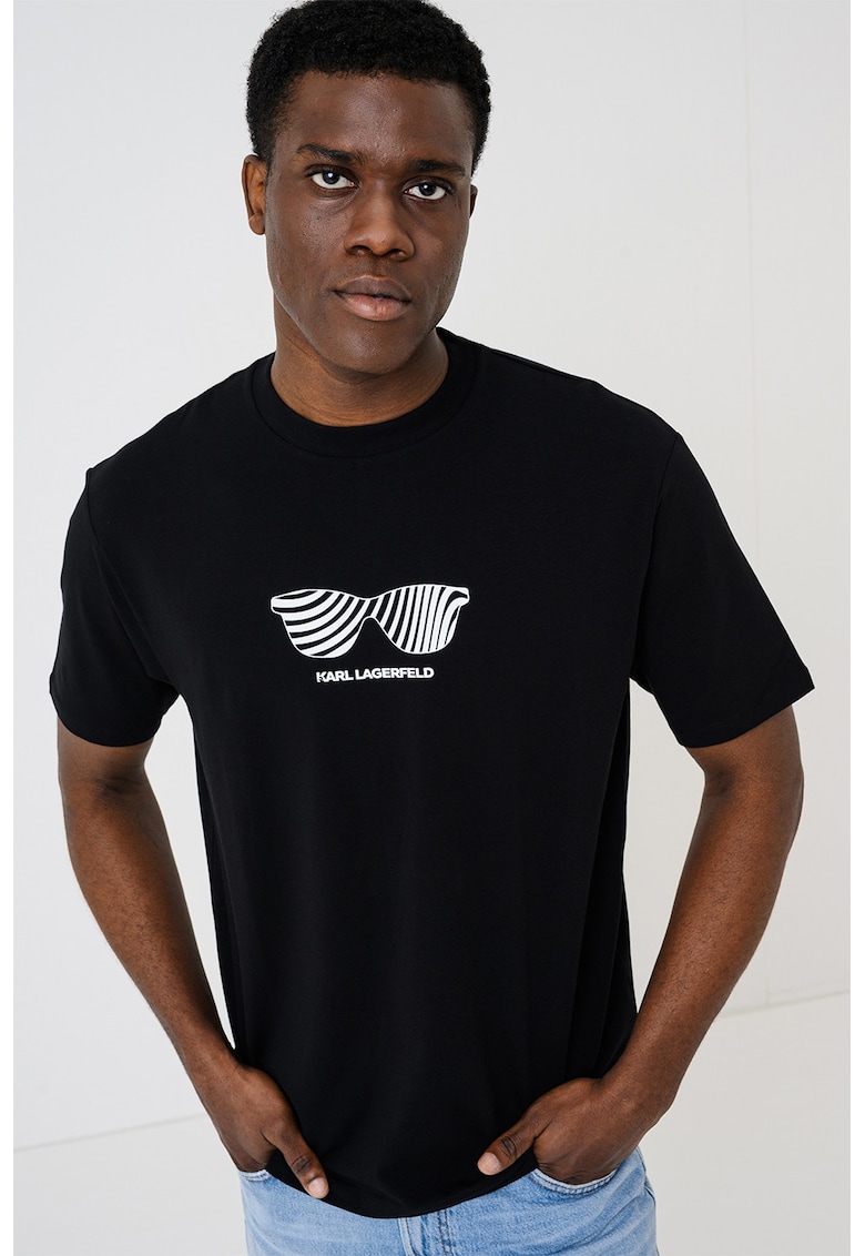 Tricou din amestec de bumbac cu imprimeu - Negru/Alb murdar